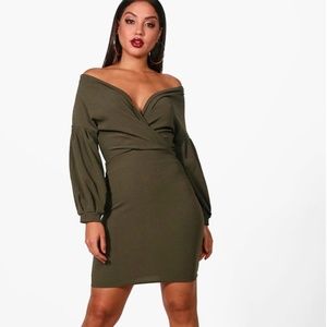OFF THE SHOULDER WRAP BODYCON DRESS